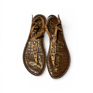 Sam Edelman Gwyneth Studded Rhinestone Tan Thong Sandal 8.5